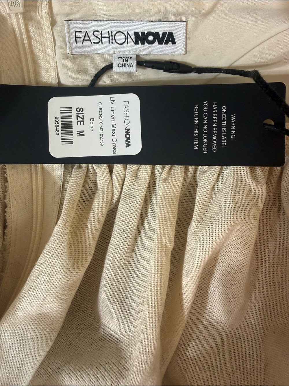 Fashion Nova Liv Linen Blend Maxi Dress NWT Beige Open Back Size M - Picture 5 of 7
